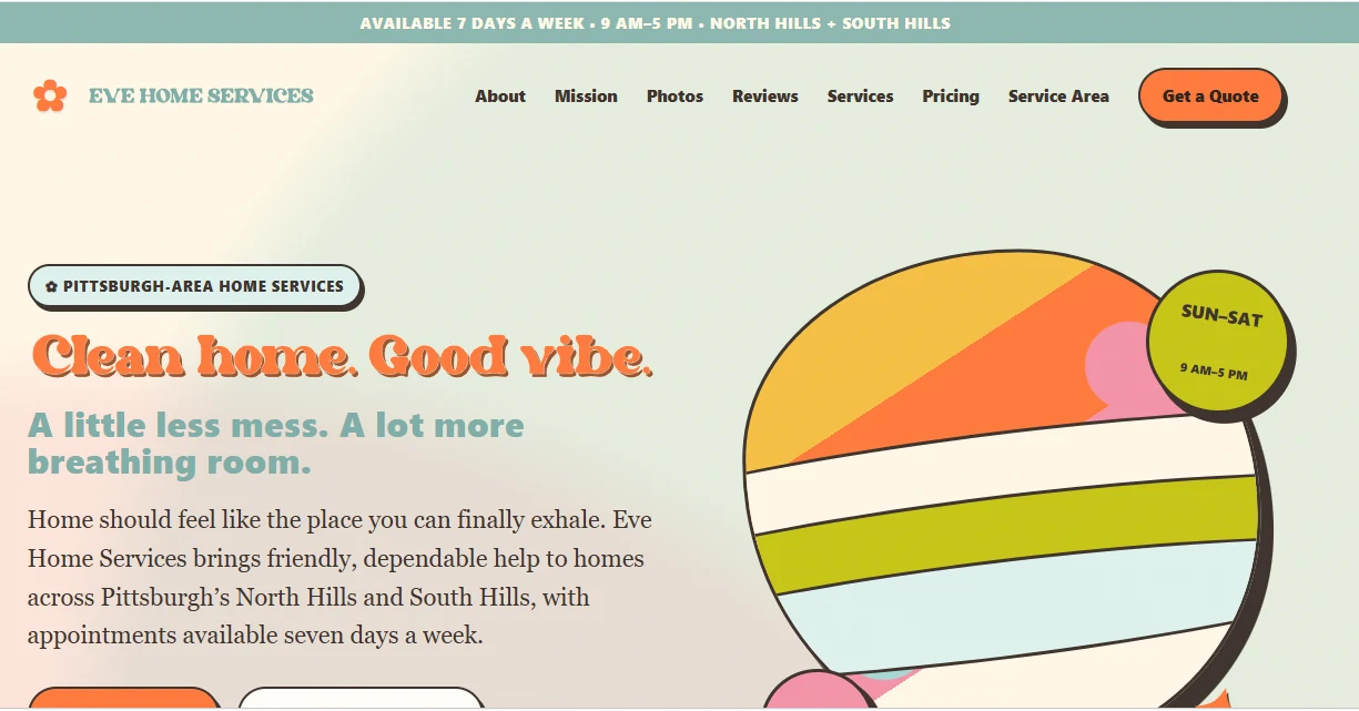 Eve Home Services website homepage screenshot
