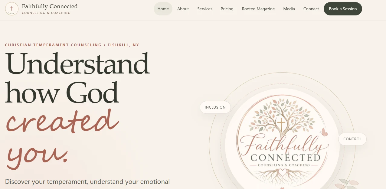 Faithfully Connected Counseling & Coaching website homepage screenshot