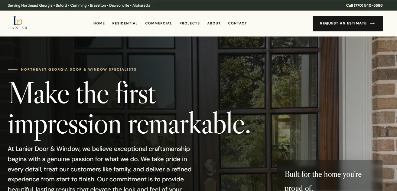 Lanier Door & Window website homepage screenshot