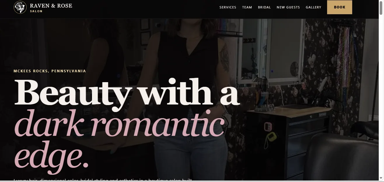 Raven & Rose Salon website preview shown without cropping
